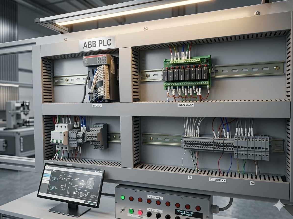 ABB AC500 PM554 PLC training panel in the Infercon lab