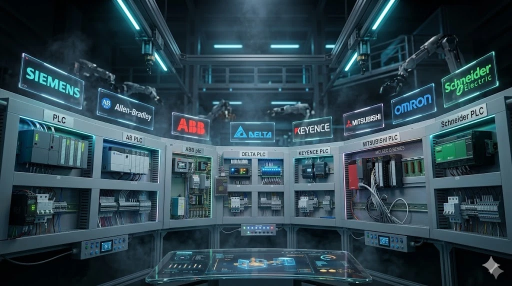 Automatic counting and loading system in the Infercon lab, with operator panel, HMI and ladder logic on screen