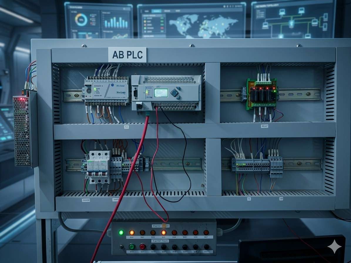 Allen Bradley MicroLogix training panel in the Infercon lab
